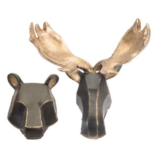 Geometric Bear and Moose Wall Mounts (Set of 2) For Sale