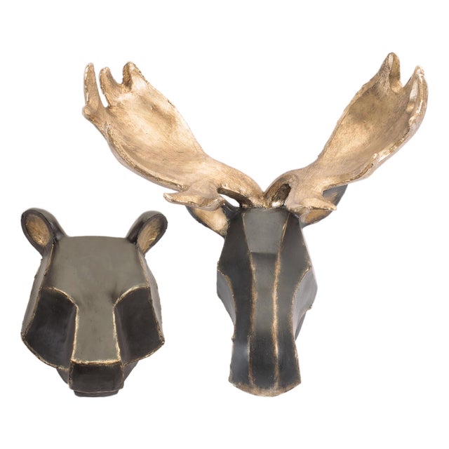 Geometric Bear and Moose Wall Mounts (Set of 2) For Sale