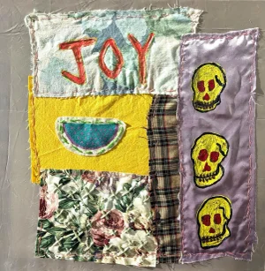 "Returned Until You Learn" Contemporary Abstract Textile Mixed-Media Painting by Frances Sousa