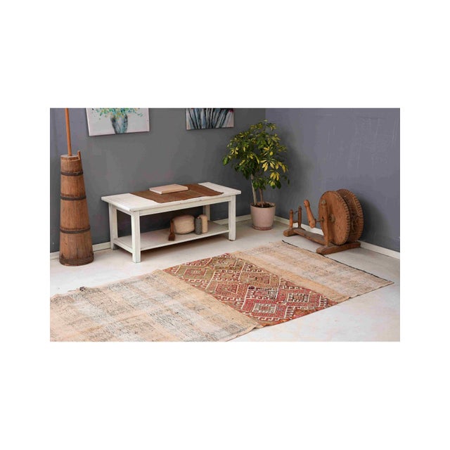 1960s Vintage Turkish Embroidered Kilim Rug - 4`4″ X 9`4″ Ft. For Sale - Image 5 of 6