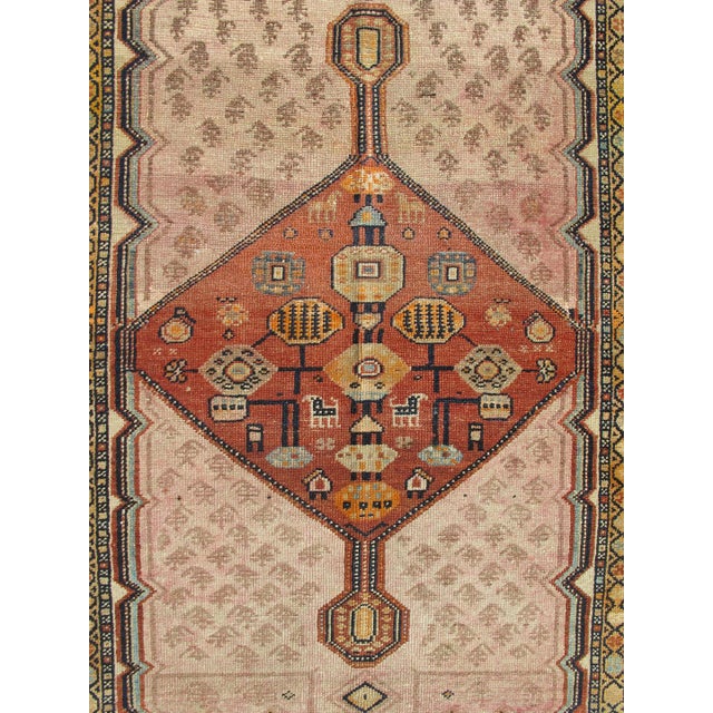 Antique Persian Serab Rug with Geometric Medallion Design in Tan and Pink Serab antique rung from Persia with geometric...