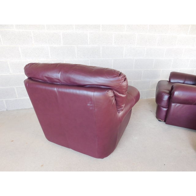 Chateau d'Ax Italian Leather Club Chairs & Ottoman For Sale - Image 9 of 11