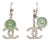 Chanel Silver CC Crystal Green Enamel Wheel Dangle Piercing Earrings, A Pair For Sale