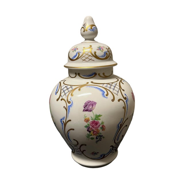 2000 - 2009 A Pair of Porcelain Hand Painted Jars For Sale - Image 5 of 9
