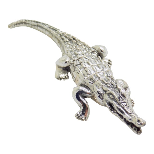 Vintage Italian Handmade Genuine Sterling Silver 925 Crocodile Alligator Figurine Sculture For Sale