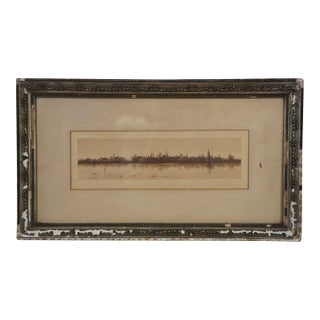 Antique 1888 Louis Kinney Harlow New England Coastal Sailboat Etching 24", Framed For Sale