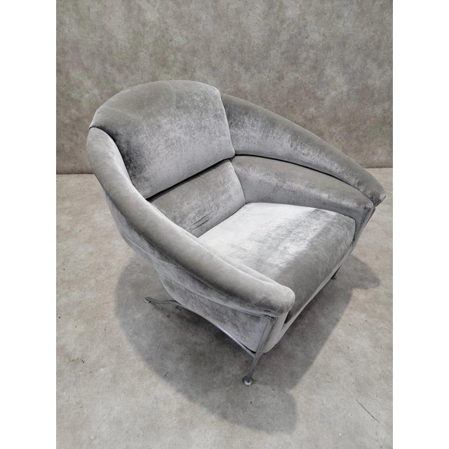 Mid-Century Modern Vintage Postmodern Milo Baughman Boldido Style Lounge Chair in Velvet For Sale - Image 3 of 9