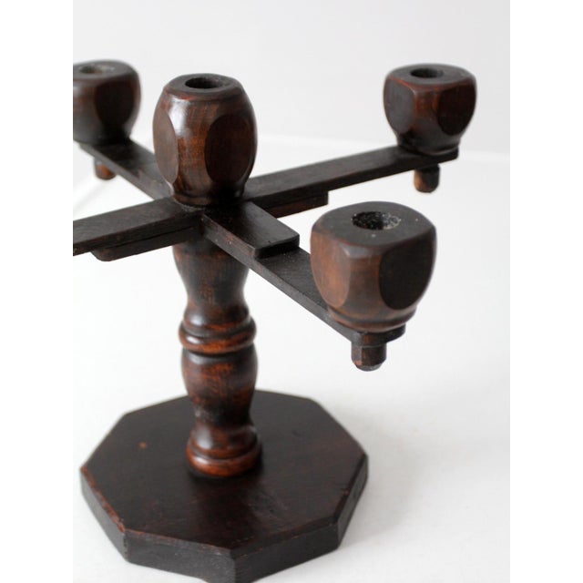 Mid 20th Century Vintage Spanish Revival Wood Candelabra Five Arm Candle Holder For Sale - Image 5 of 12