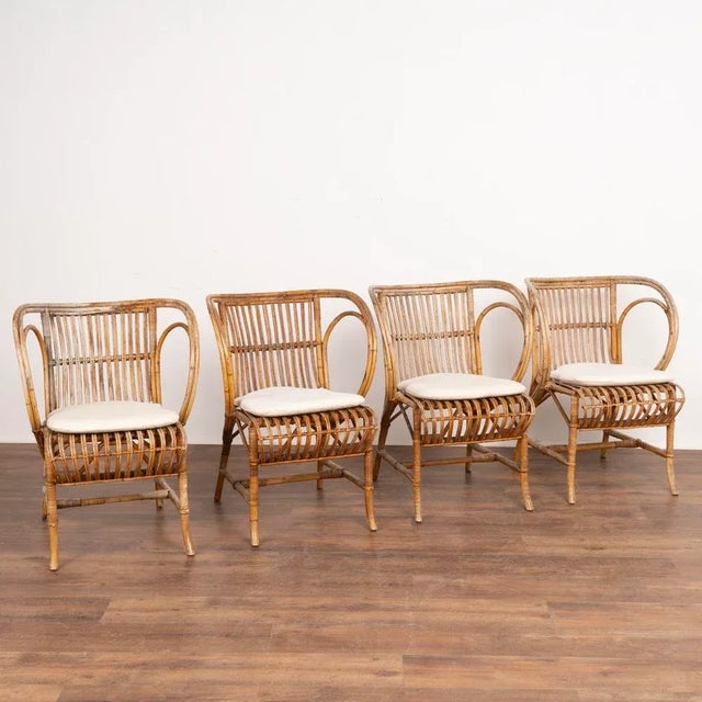 Vintage Set of 4 Bamboo Wicker Arm Chairs by Robert Wengler, Denmark 1960's For Sale - Image 13 of 13