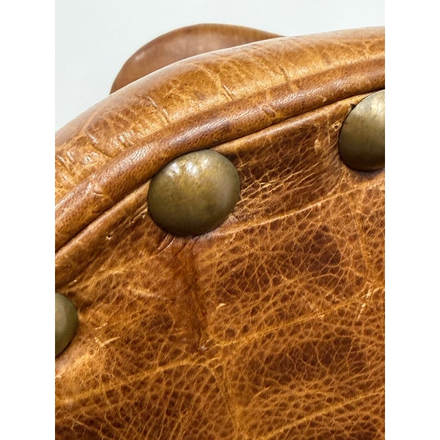 Embossed Cognac Leather Wing Back Chair by Davis and Shaw For Sale - Image 12 of 17