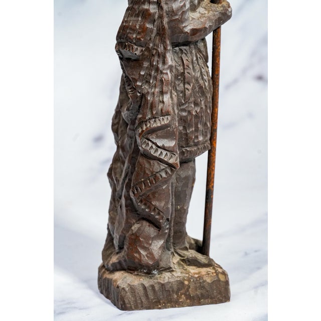 Wood Solid Wood Carved Antique Native American Indian Chief Statue Sculpture Western Home Decor For Sale - Image 7 of 12