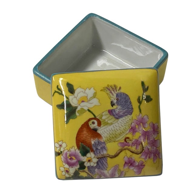 2020s Contemporary Yellow Flower Painting Square Porcelain Box - Jewelry Box For Sale - Image 5 of 6