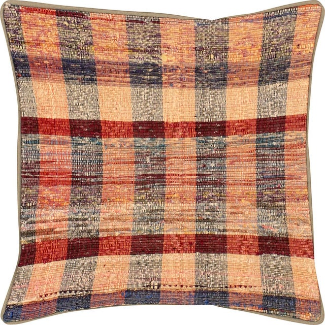 1960s Turkish Rag Pillow. Sewn with fragments of vintage hand made Anatolian cotton & linen kilims. Fiber fill. 523089