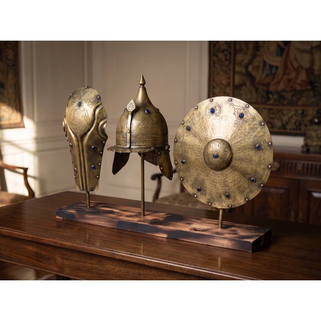 Hand Engraved Turkish Brass Armor Display Set For Sale - Image 4 of 11