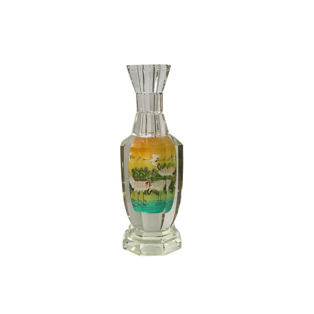 Chinese Inside Oriental Scenery Cranes Graphic Glass Art Vase Bottle For Sale - Image 4 of 6