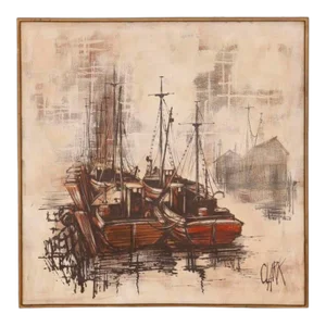 Fishing Boats in the Harbor on Canvas