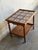 1960s Oak Rolling Bar Cart Patterned Tile Top Serving Tea Trolley in Style of Henning Kjaernulf Denmark 1960s For Sale - Image 5 of 9