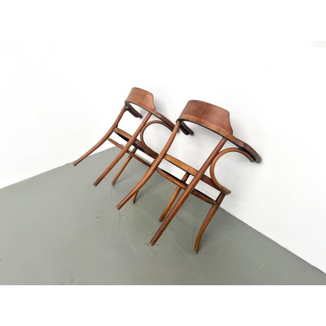 Wood Bent Beechwood Desk Chairs with Pyrographed Seats from Thonet, 1930s, Set of 2 For Sale - Image 7 of 17