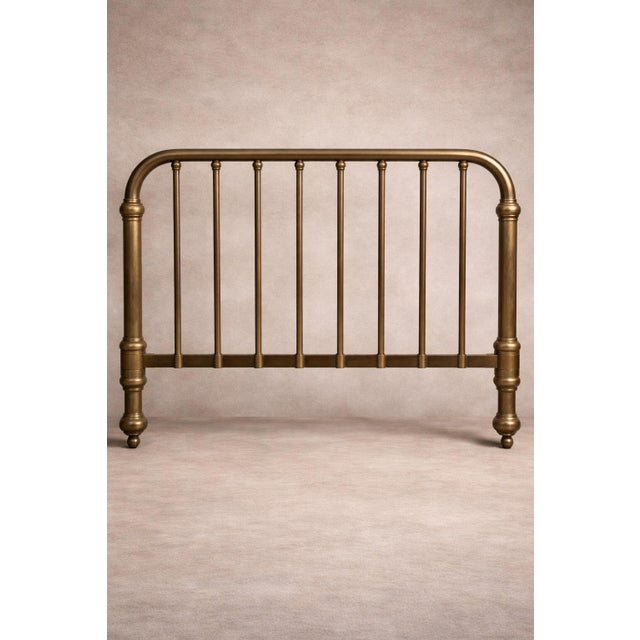Late 19th Century Antique Solid Brass Full-Size Bed With Tall Headboard and Original Casters For Sale - Image 5 of 7