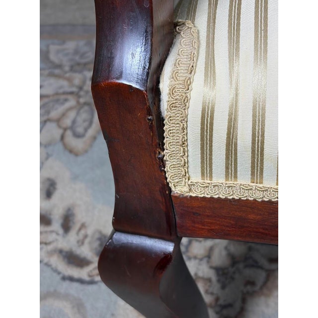 Late 19th Century Victorian Carved Mahogany Settee in Shimmering Cream & Gold Ball and Claw Feet For Sale - Image 13 of 13