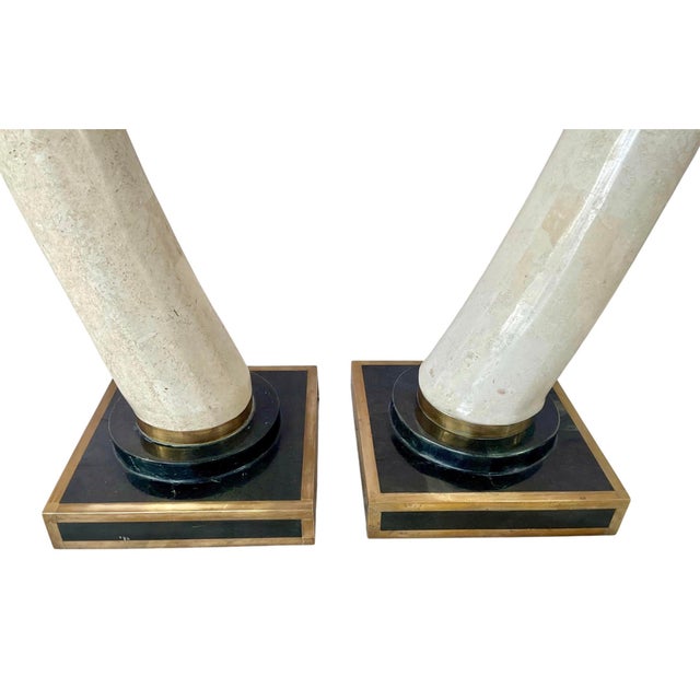 Pair of Tessellated Marble Faux Tusks on Brass and Faux Marble Bases For Sale - Image 4 of 12