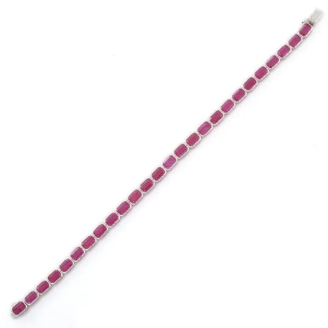 Metal 18k White Gold 15.5 CTW Ruby Octagon Tennis Bracelet, Modern Design For Sale - Image 7 of 11