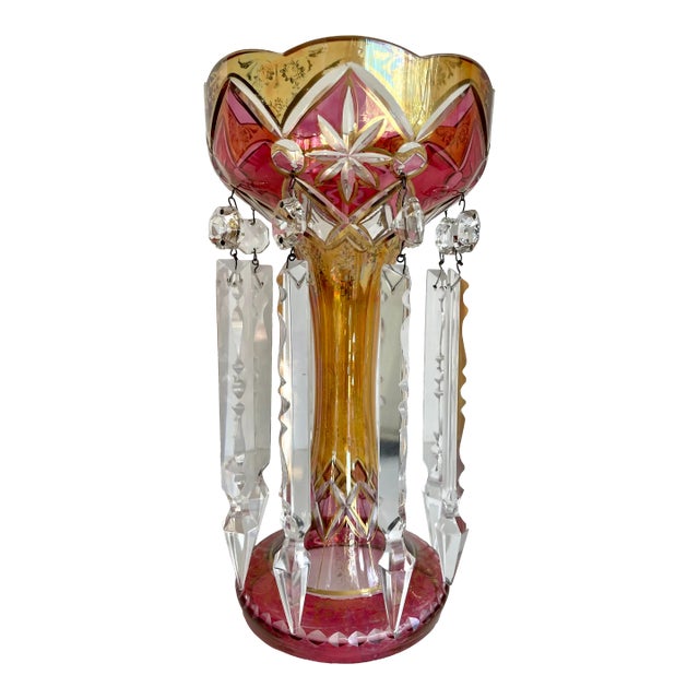 Bohemian Ruby and Amber Crystal and Glass Mantle Luster Lustre For Sale