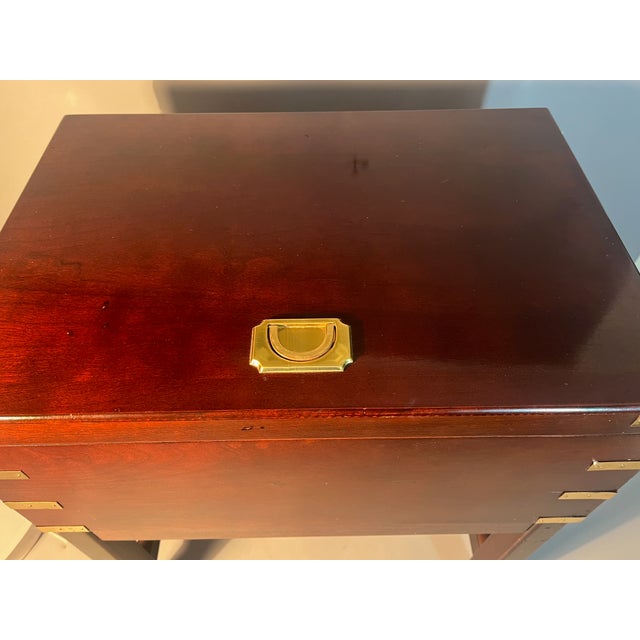 Wood Campaign Chest on Stand Cherry Wood Brass Fittings Cedar & Felt Lined For Sale - Image 7 of 7