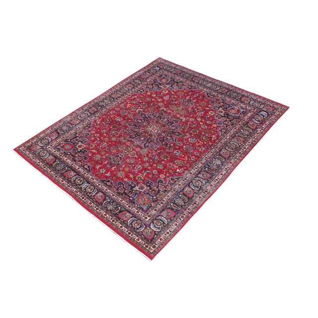Shabby Chic Art Noueau Persian Red/Blue Wool Rug - 9'7'' X 12'11'' For Sale - Image 3 of 10