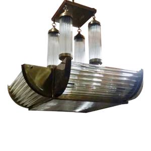 Vintage Art Deco Brass & Glass Rod Ship 12 Light Skyscraper Chandelier
