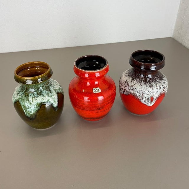 Fat Lava Op Art Multi-Color Pottery Vases from Bay Ceramics, Germany, 1970s, Set of 3 For Sale - Image 3 of 16