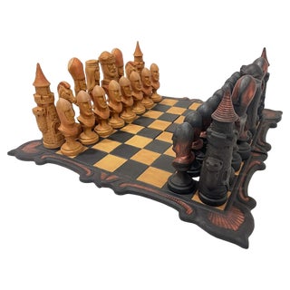 Medieval Style Chess Set in Cast Clay, Set of 33 For Sale