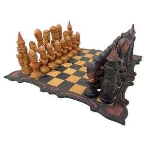 Medieval Style Chess Set in Cast Clay, Set of 33