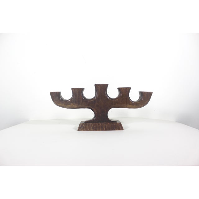 Mid-Century Modern Vintage Carved Wood Candelabra Handmade Wooden Candle Holder Scandinavian Folk Art For Sale - Image 3 of 10