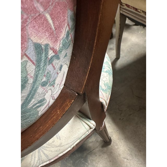 Vintage Louis XVI Style Slipper / Chauffeuse Chair With Floral Upholstery For Sale In Miami - Image 6 of 7