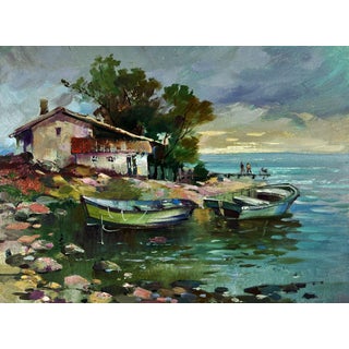 Oil Painting Lonely House on the Shore Yuriy Suprunchuk For Sale