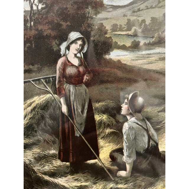 Antique Eva Hollyer Countryside Print in Burl Wood Frame For Sale - Image 4 of 9