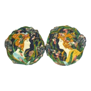 Art Nouveau Majolica Plaques - A Pair