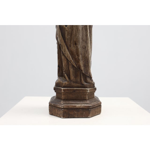 Belgian School, Madonna and Child Statue on Octagonal Base, 1800s, Plaster For Sale - Image 11 of 13