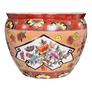 Vintage Moriage Gilt Chinese Fish Bowl Cache Pot For Sale