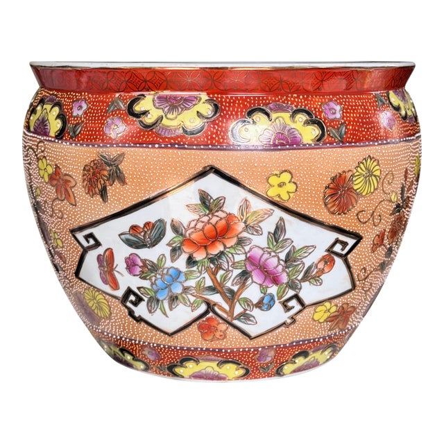 Vintage Moriage Gilt Chinese Fish Bowl Cache Pot For Sale