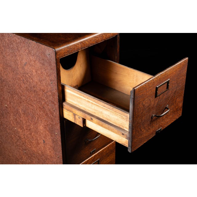 Antique Oak Filing Cabinet With Japanned Hardware For Sale - Image 11 of 17