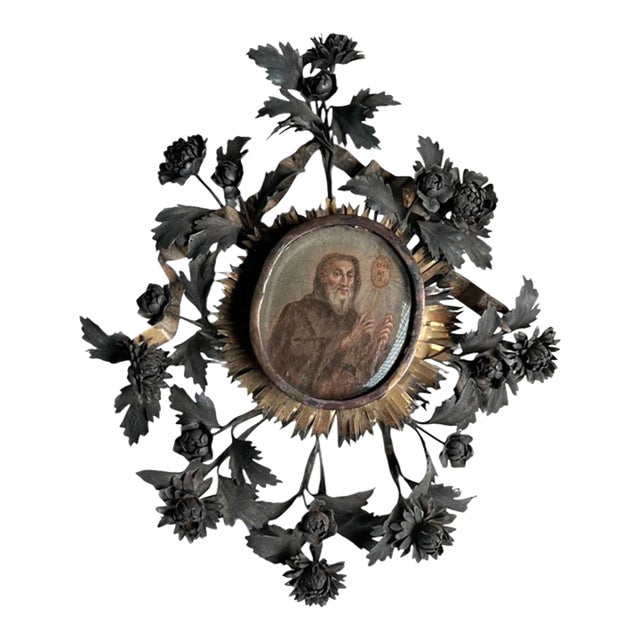 European Painting of a Saint in Silver Frame For Sale