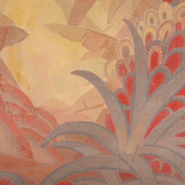 Art Deco Signed Gaston Andre Oil on Canvas Tropical Landscape of Palms For Sale - Image 4 of 15
