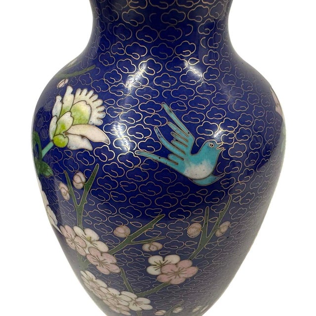 Metal Mid-20th Century Vintage Chinese Hand Made Cloisonne Vases - Pair For Sale - Image 7 of 10