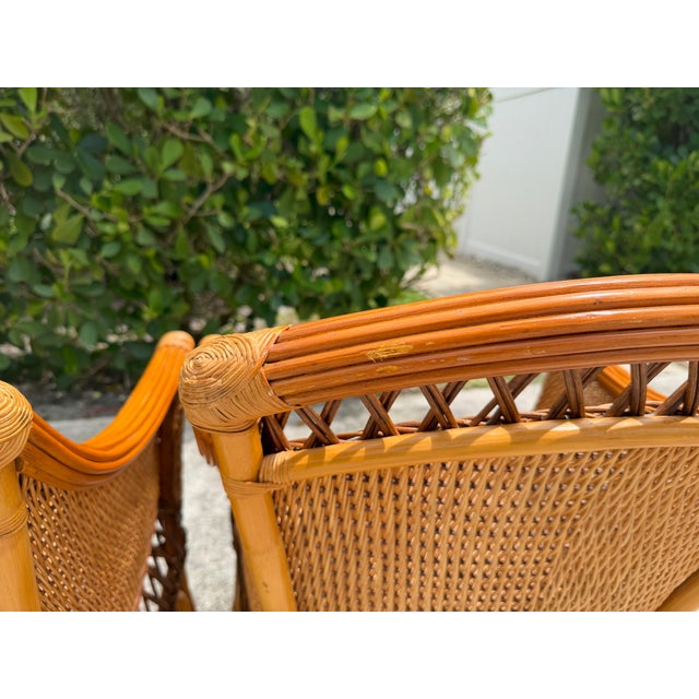 Vintage Palecek Wicker Dining Armchairs With Cushions – Set of 4 For Sale - Image 17 of 18