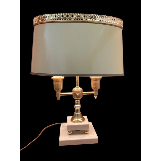 Mid 20th Century Vintage Brass & Marble French Bouillotte 2 ways Table Desk Lamp Measurements: 16” height 14” length 7”...
