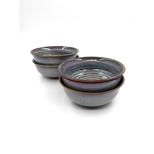 Modern Vietnamese Dual-Glaze Stoneware Ceramic Soup Bowls With Spiral Motif - Set of 4 For Sale - Image 3 of 7