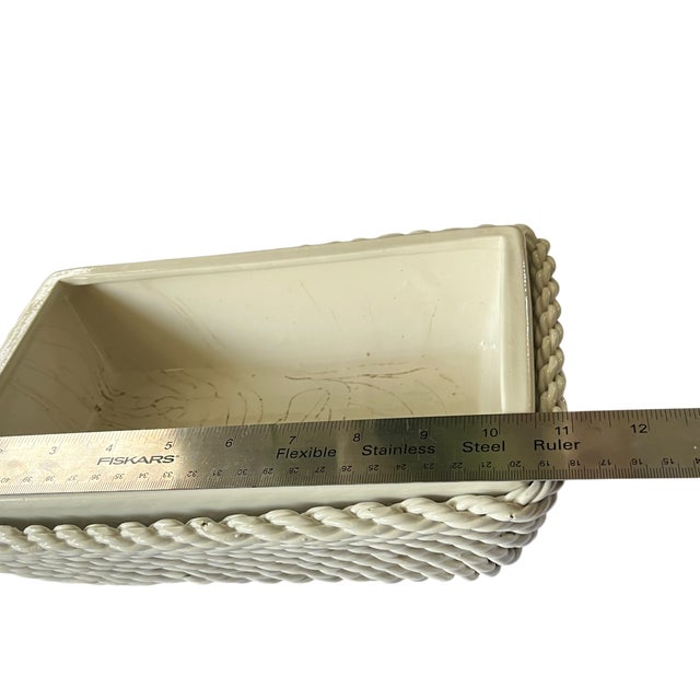 1950s Italian Handmade White Ceramic Jardinier Cache Pot Planter With Trellis (Treillage) Design For Sale In Jacksonville, FL - Image 6 of 9