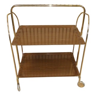Gold Foldable Bar Cart in Wood Look, Plastic, Chrome, 1960s For Sale